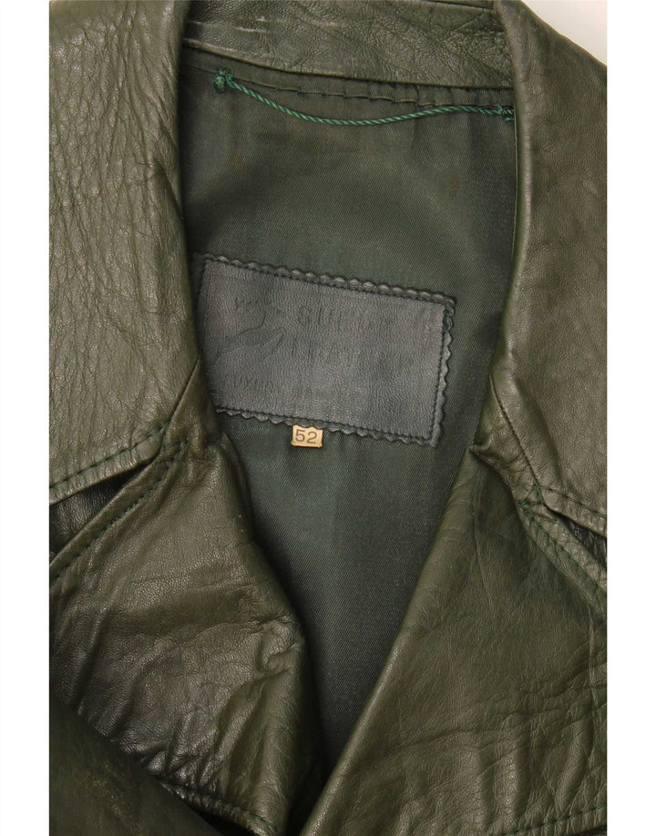 Chaqueta de cuero vintage para hombre IT 52 XL Caqui