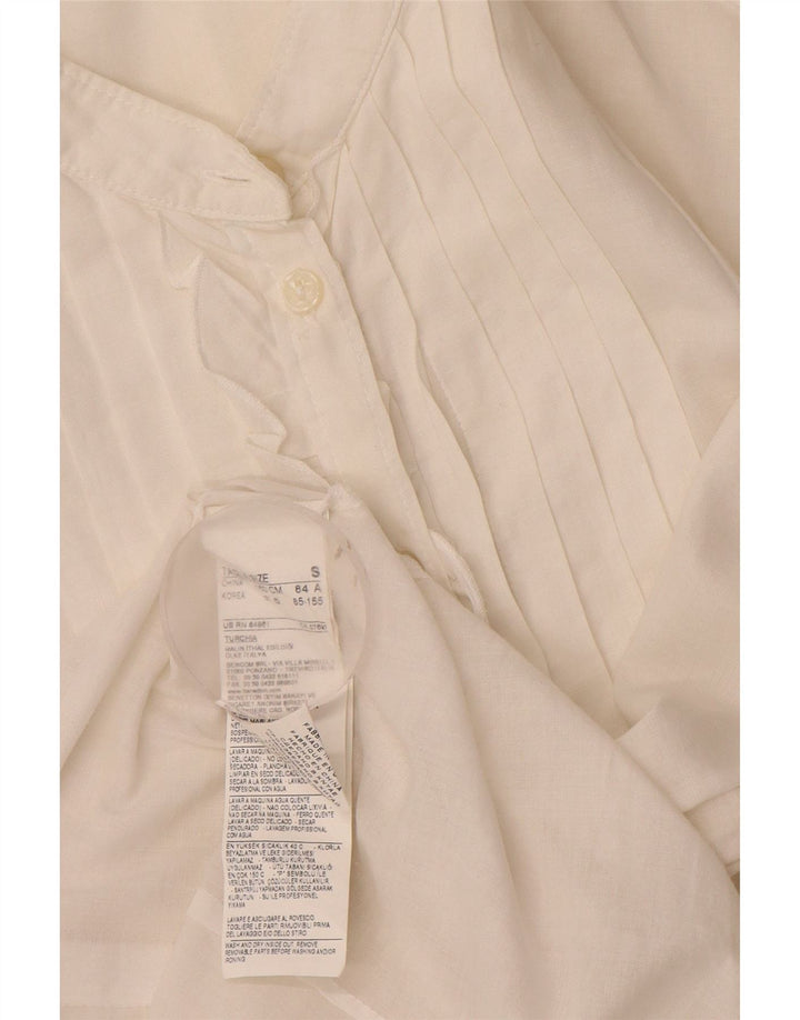 Benetton Camisa Formal Con Volantes En La Parte Delantera Para Mujer UK 40 Small Algodón Blanco