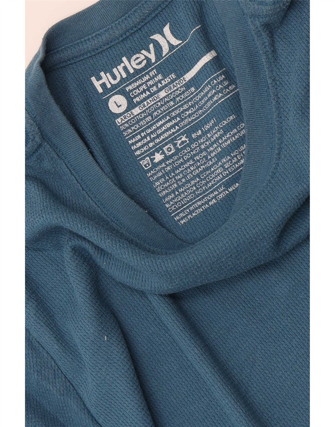 Hurley Camiseta Premium Fit De Manga Larga Para Hombre Algodón Azul Grande