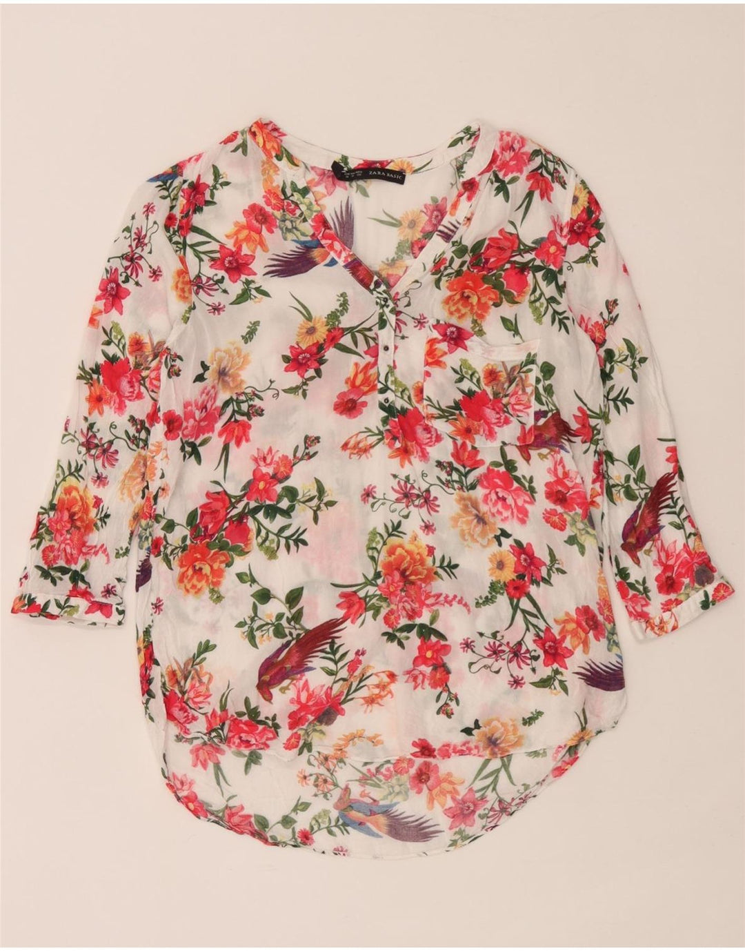 Zara Blusa de manga 3/4 para mujer UK 40 Medio Multicolor Floral