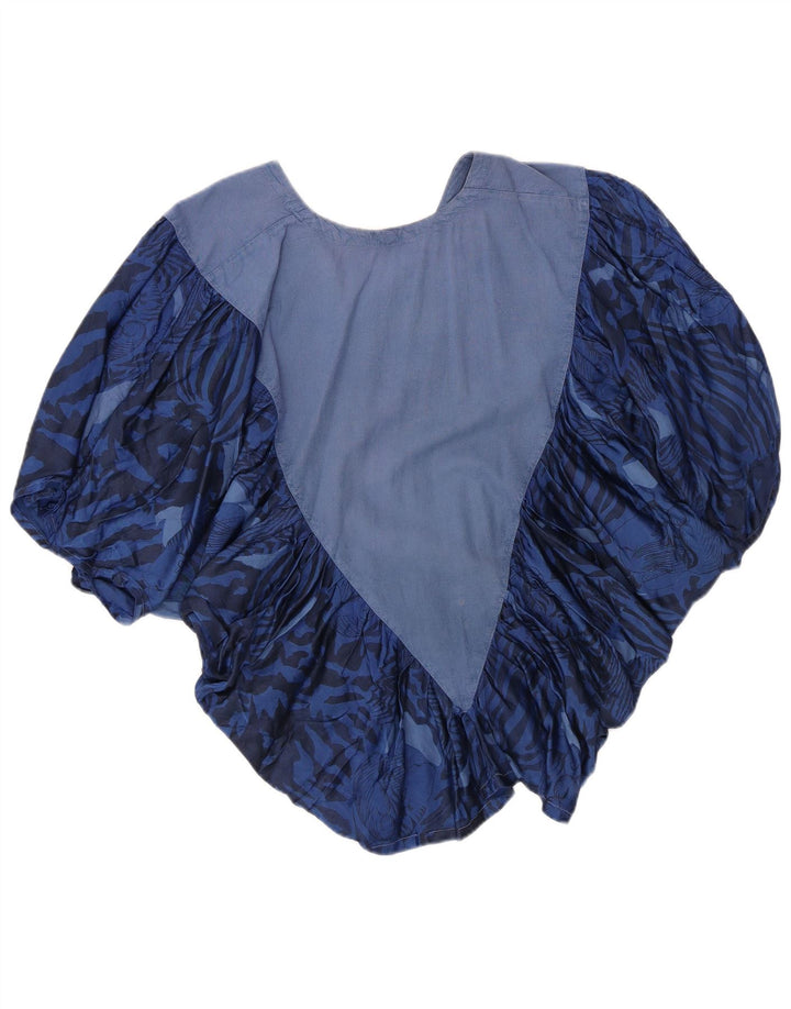 Vintage mujer Batwing blusa Top Reino Unido 14 azul medio estampado animal