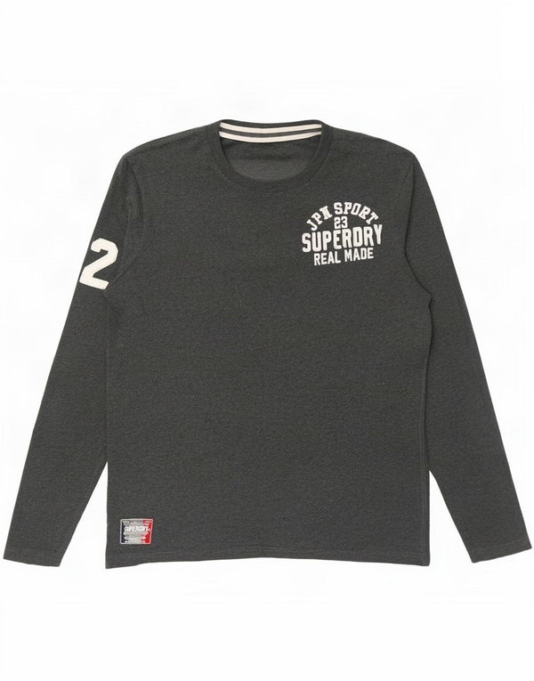 Superdry Mens Graphic Top Manga Larga 2XL Algodón Gris