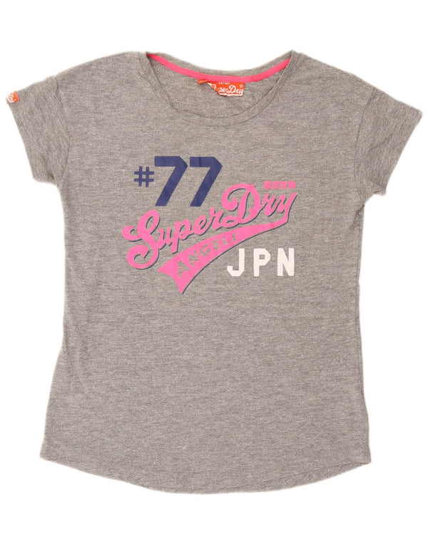 Superdry Mujer Camiseta Gráfica Top UK 40 Grande Algodón Gris