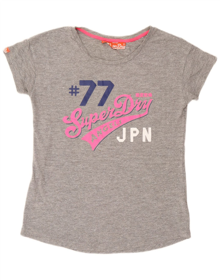 Superdry Mujer Camiseta Gráfica Top UK 40 Grande Algodón Gris