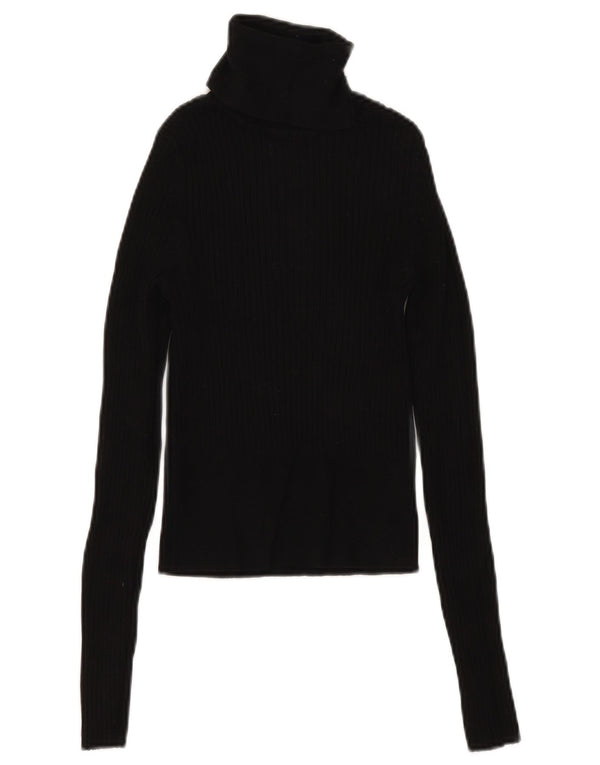 Zara Mujer Crop Top Manga Larga UK 8 Small Viscosa Negra