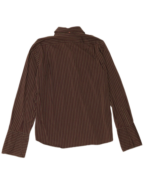 Hugo Boss Hombre Camisa Formal XL Algodón Rayas Marrón