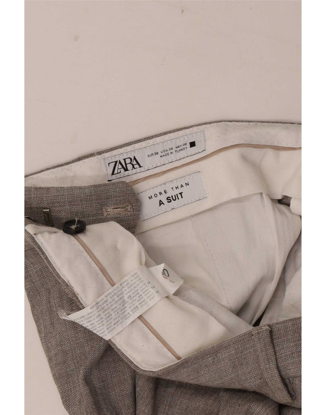 Zara Pantalón de traje recto para hombre EU 38 Small W30 L32 Poliéster gris