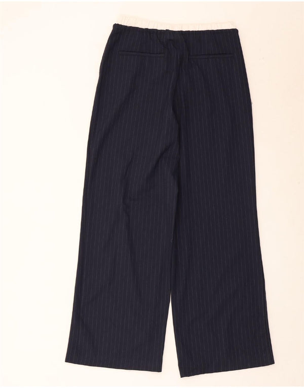 Zara Mujer Pantalón Ancho Talle Alto XS Poliéster Rayas Azul Marino