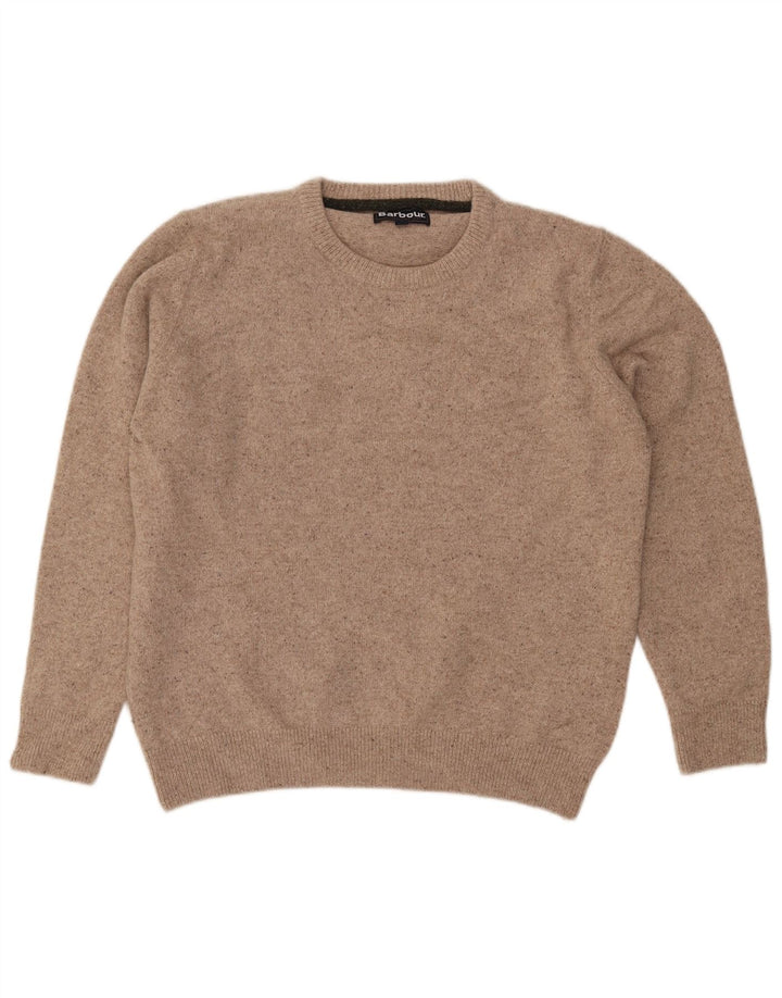 Barbour Jersey De Cuello Redondo Para Hombre Suéter De Lana Moteada Beige Grande
