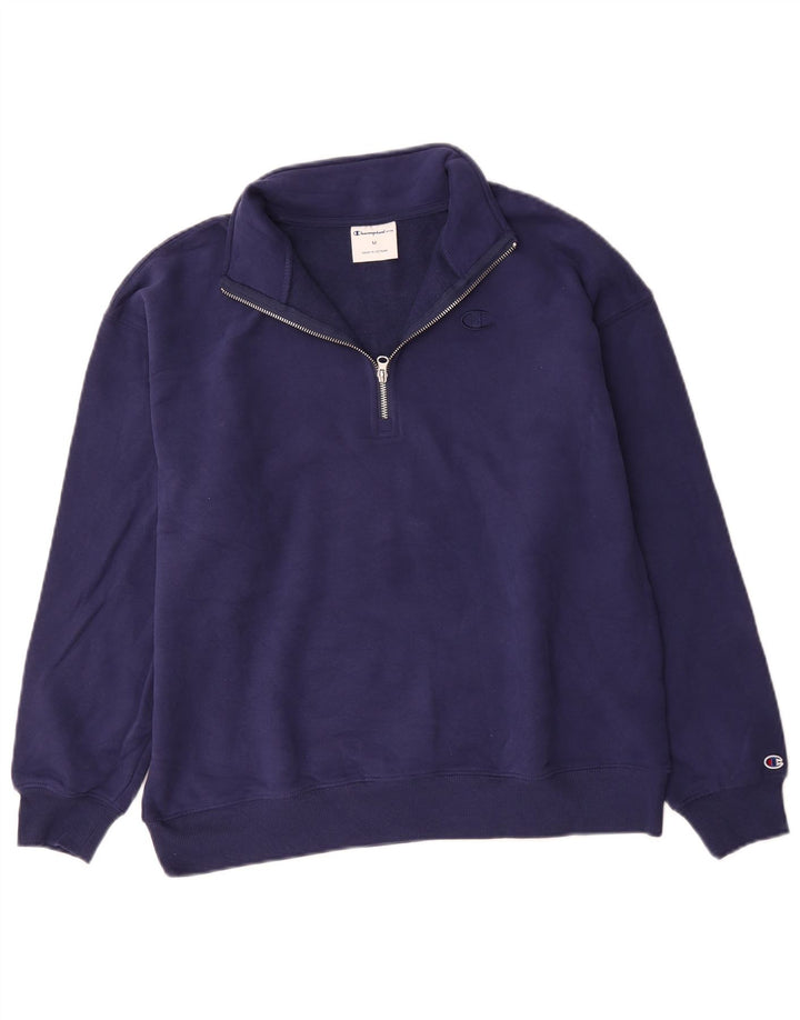 Champion Sudadera con cuello con cremallera para hombre, jersey de algodón azul marino mediano