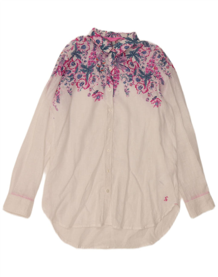 Camisa extragrande para mujer Joules UK 8 Small White Floral Linen