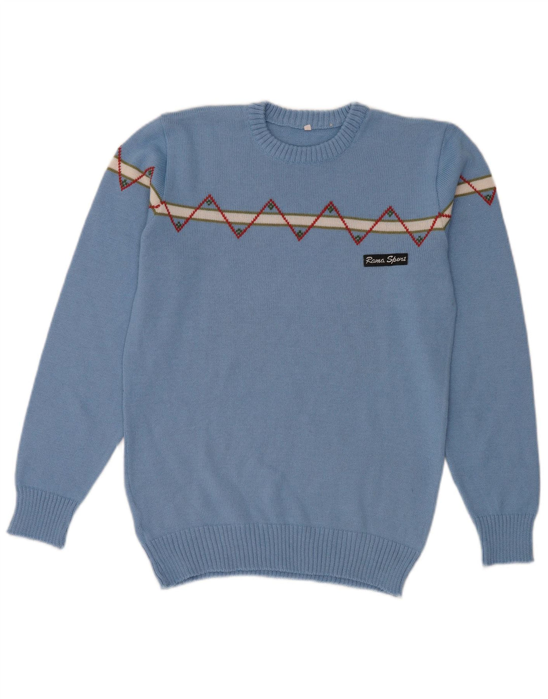 Vintage hombres cuello redondo jersey suéter pequeño azul geométrico lana