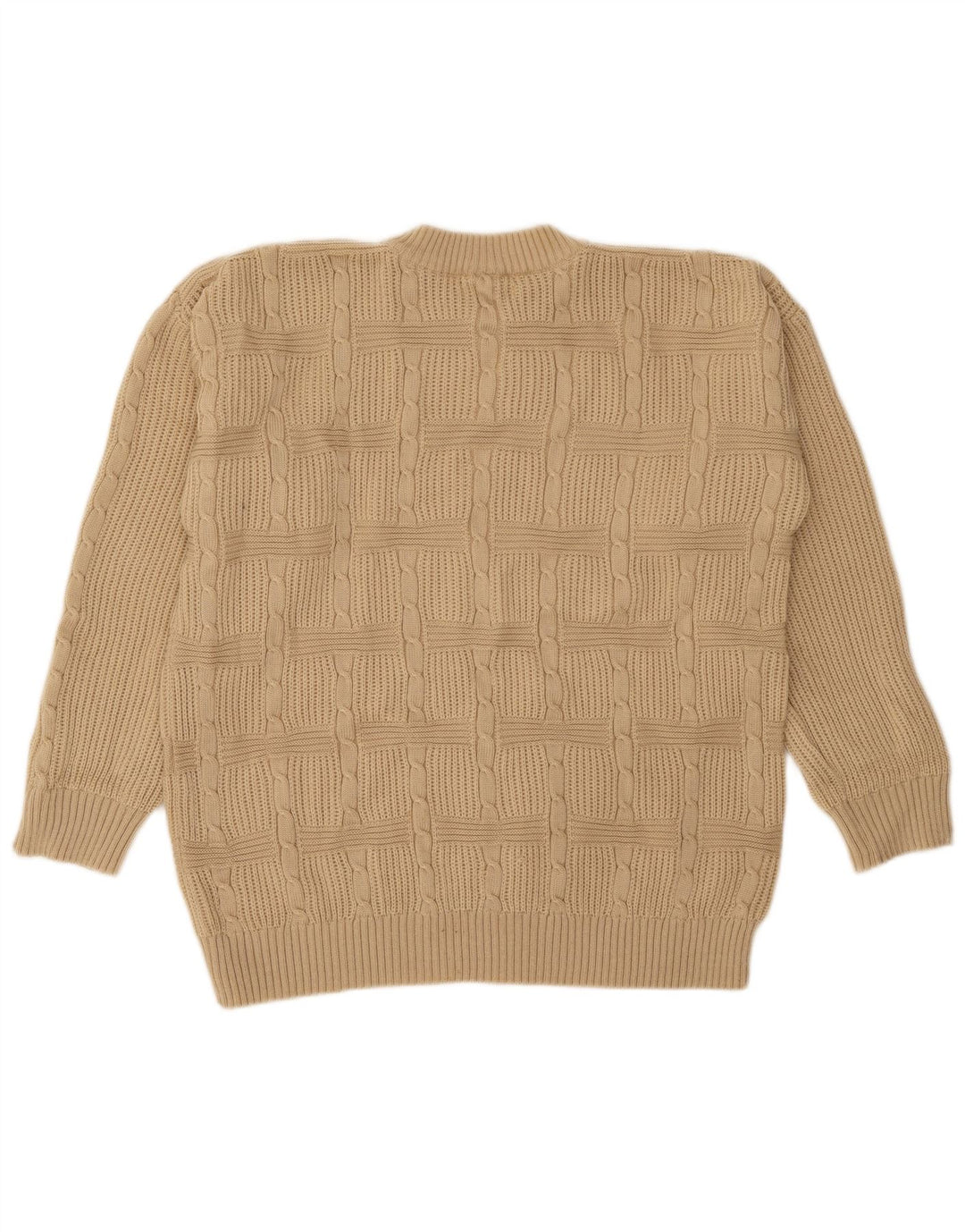 Vintage hombres cuello redondo jersey suéter IT 50 medio beige acrílico