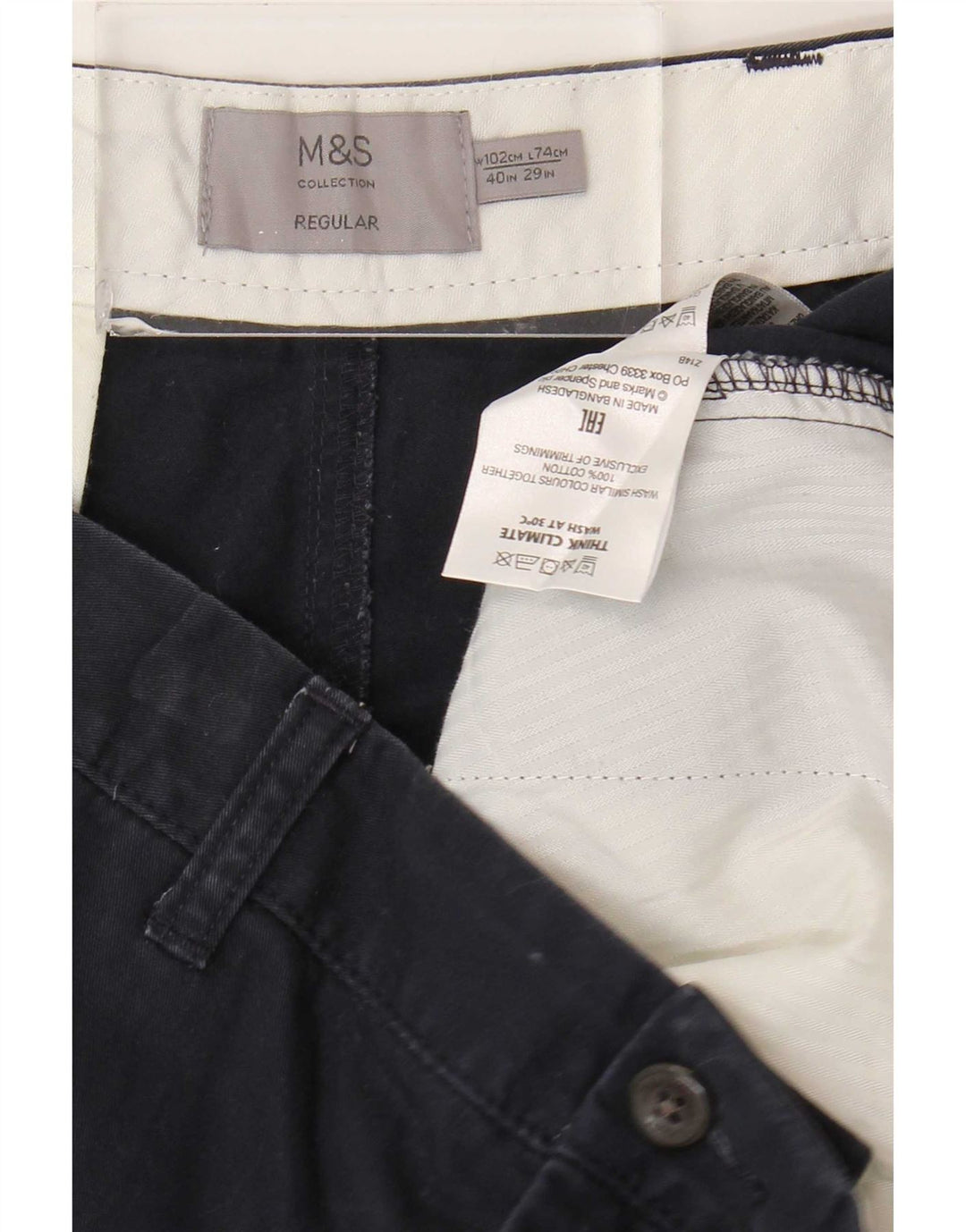 Marks & Spencer Pantalones chinos regulares para hombre W40 L29 Algodón azul marino