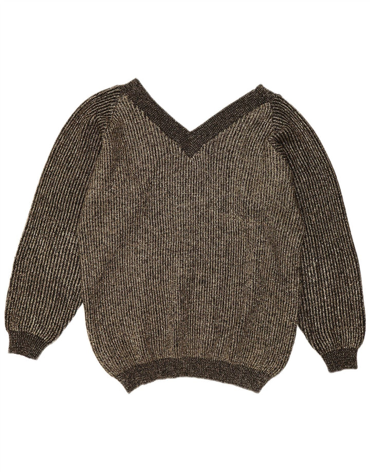 Vintage mujer oversize V-cuello jumper suéter EU 40 oro medio moteado