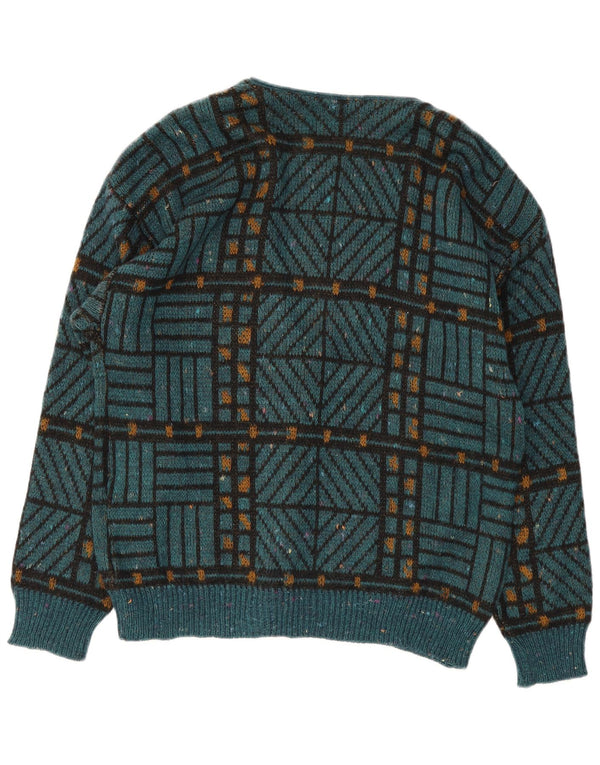 Vintage mujer oversized Cardigan suéter Reino Unido 18 XL verde geométrico
