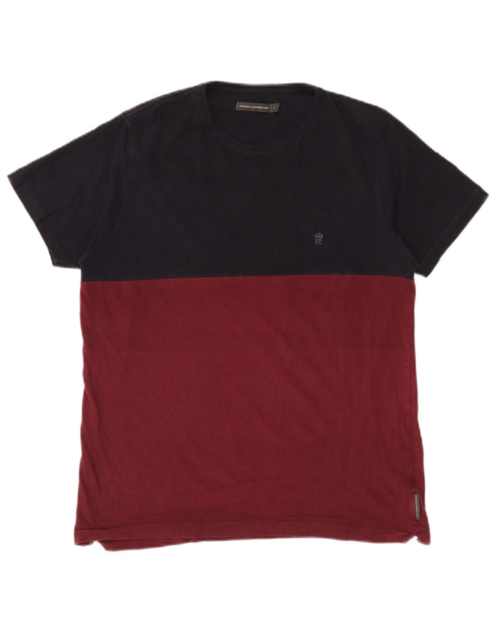 FRENCH CONNECTION Camiseta para hombre Top grande color burdeos Colorblock