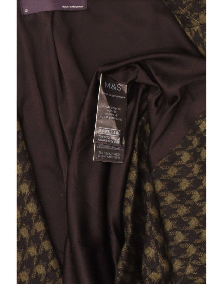 Marks & Spencer Chaqueta tipo blazer abierta para mujer UK 10 Small Khaki Houndstooth