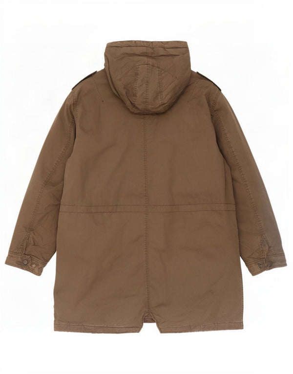 Zara Hombre Chaqueta Parka Con Capucha UK 44 2XL Algodón Caqui
