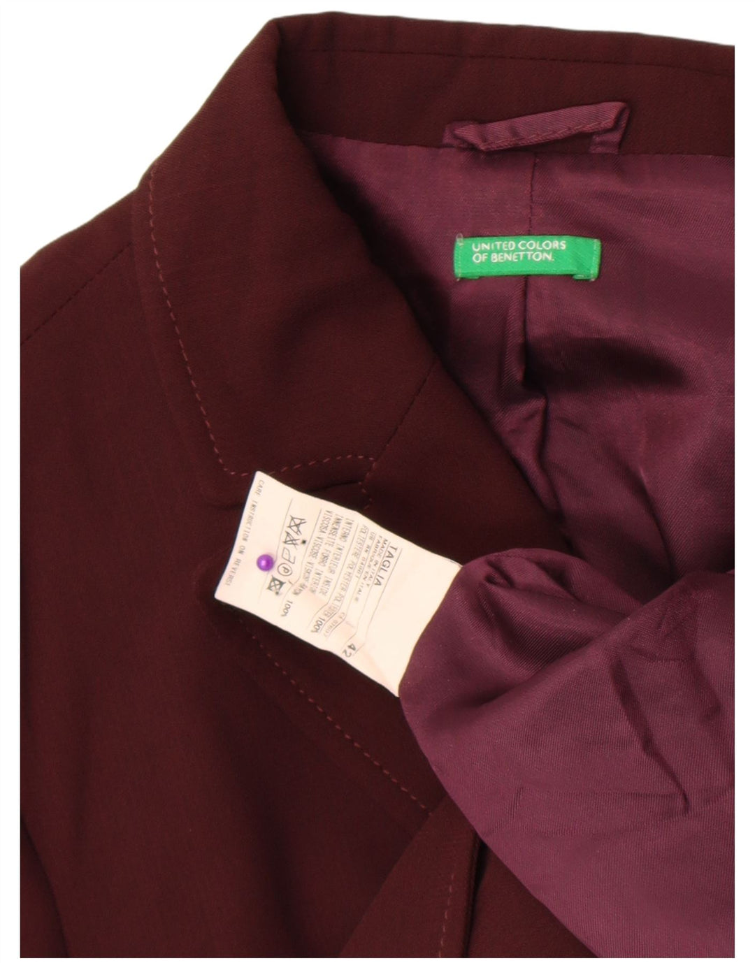 Benetton Blazer De 2 Botones IT 42 Viscosa Burdeos Medio