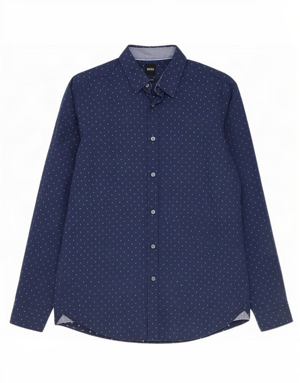 Camisa Hugo Boss Hombre Regular Fit Algodón Manchado Azul Marino Grande
