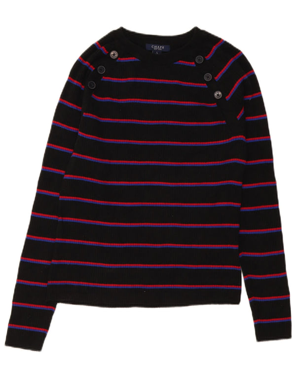 Chaps - Jersey para mujer con cuello barco, talla 40, talla grande, algodón a rayas, color negro