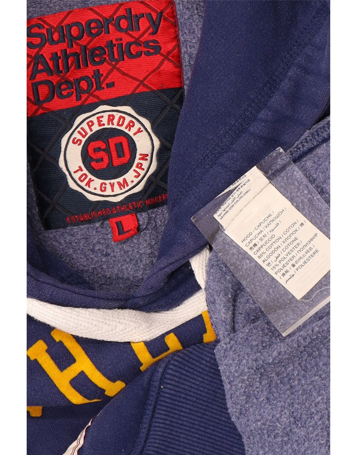 SUPERDRY Jersey con capucha y gráfico para hombre de algodón azul grande