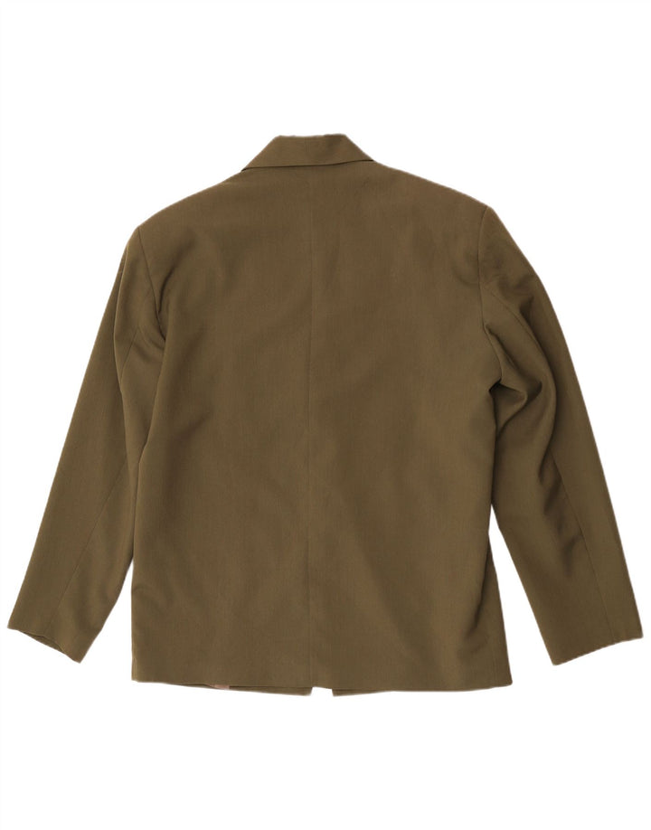 Vintage hombres 1 botón Blazer chaqueta Reino Unido 38 medio caqui poliéster