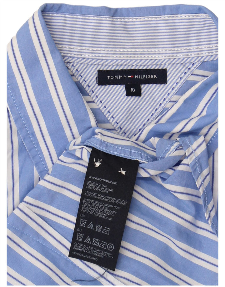 TOMMY HILFIGER Camisa delantera con volantes para mujer US 10 Algodón a rayas azules grandes