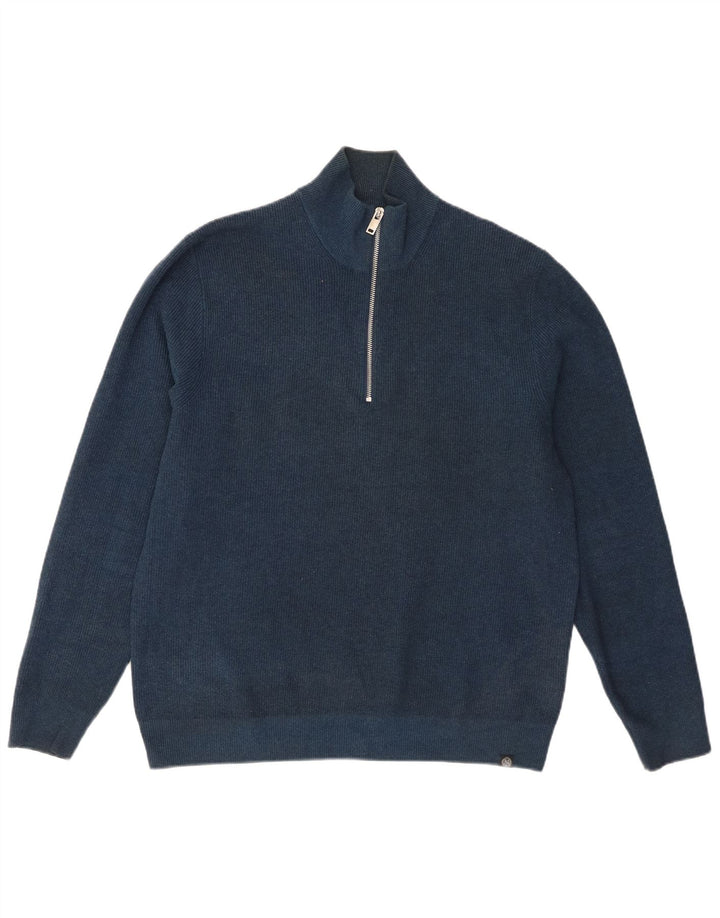 Marks & Spencer Jersey con cuello y cremallera para hombre, talla grande, algodón azul marino