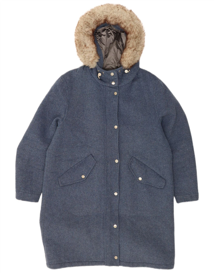 Massimo Dutti Abrigo Oversize Con Capucha Para Mujer UK 46 Large Lana Azul