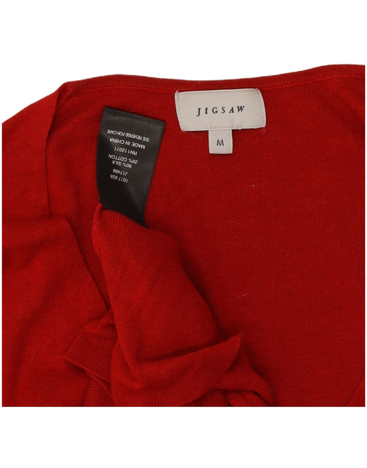 JIGSAW Jersey con cuello en V para mujer UK 12 Medium Red Silk