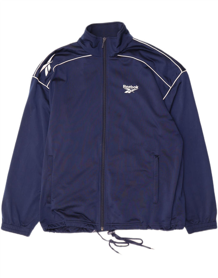 REEBOK Chaqueta de chándal holgada para hombre, talla pequeña, poliéster azul marino