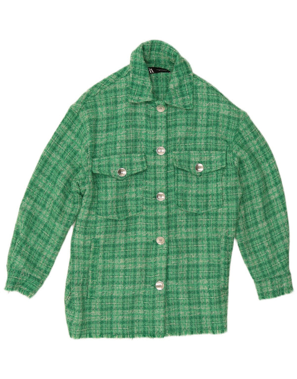Zara Mujer Chaqueta Bomber Extragrande UK 6 XS Poliéster A Cuadros Verde