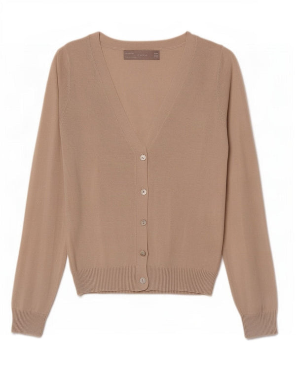 Zara Mujer Cárdigan Suéter UK 12 Algodón Beige Medio
