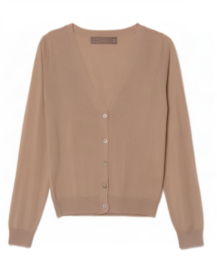 Zara Mujer Cárdigan Suéter UK 12 Algodón Beige Medio