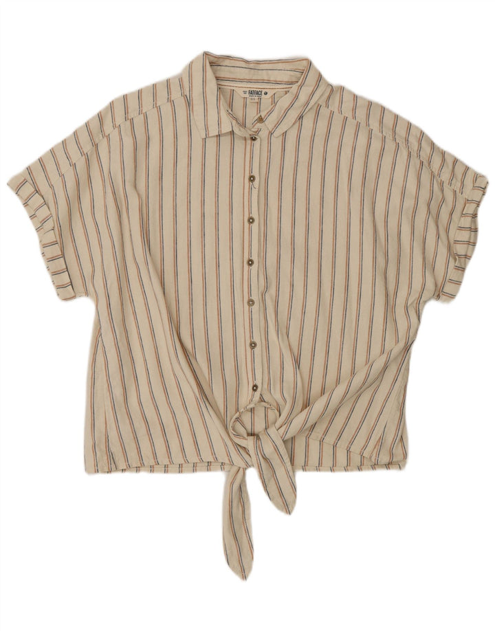 Fat Face Mujer Manga Corta UK 44 Grande Beige Rayas