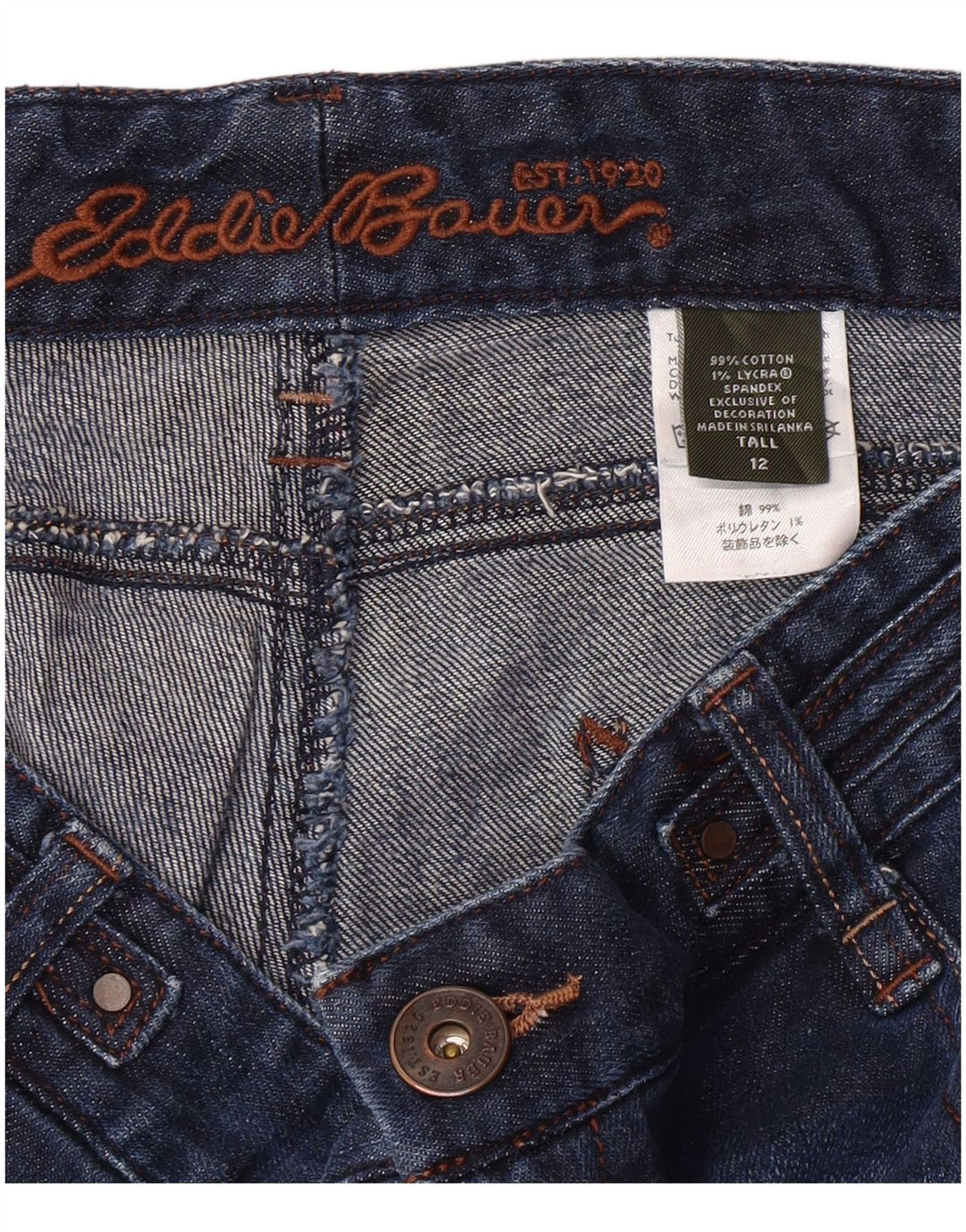 EDDIE BAUER Vaqueros Capri altos para mujer US 12 Grande W34 L23 Azul marino Algodón