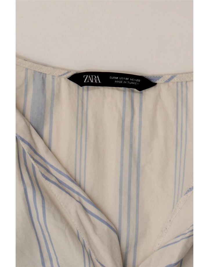 ZARA Mujer Blusa Manga 3/4 Top UK 42 Azul Medio Rayas