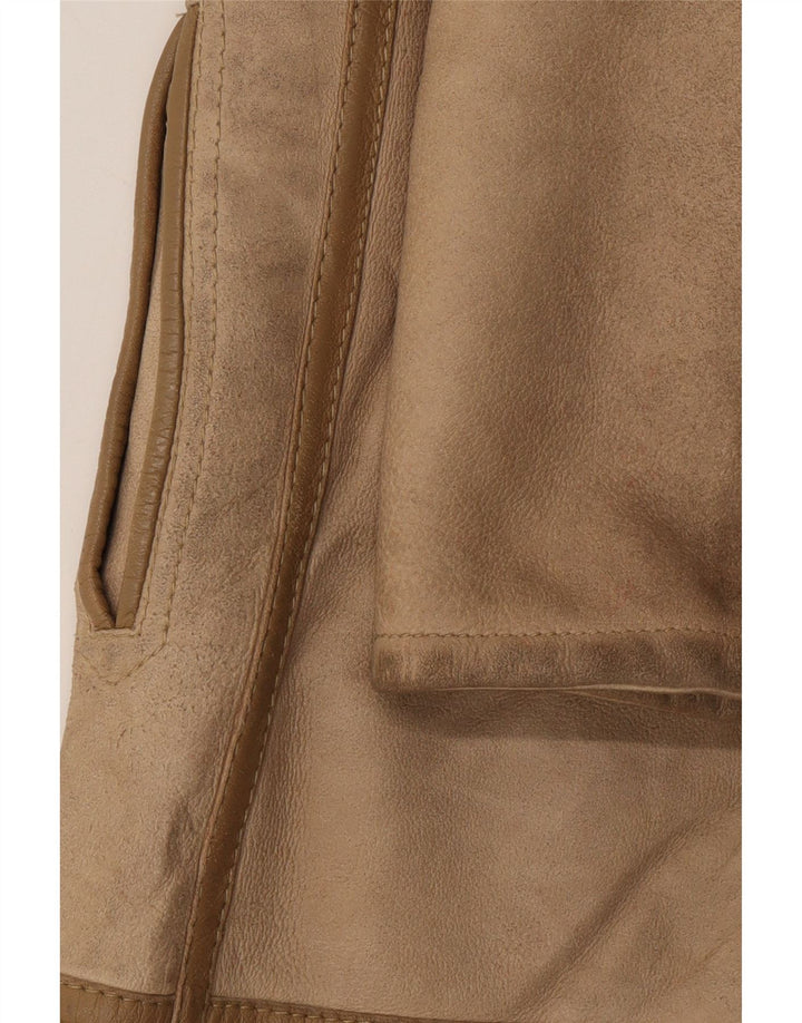 VINTAGE Mujer Shearling Abrigo Reino Unido 10 Pequeño Beige