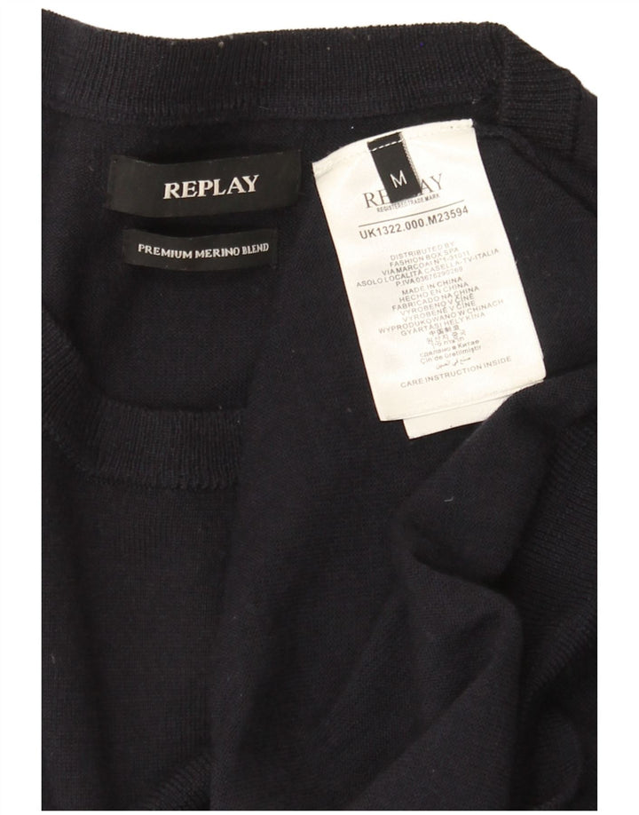 Replay Jersey De Cuello Redondo Para Hombre De Lana Merino Azul Marino Mediano
