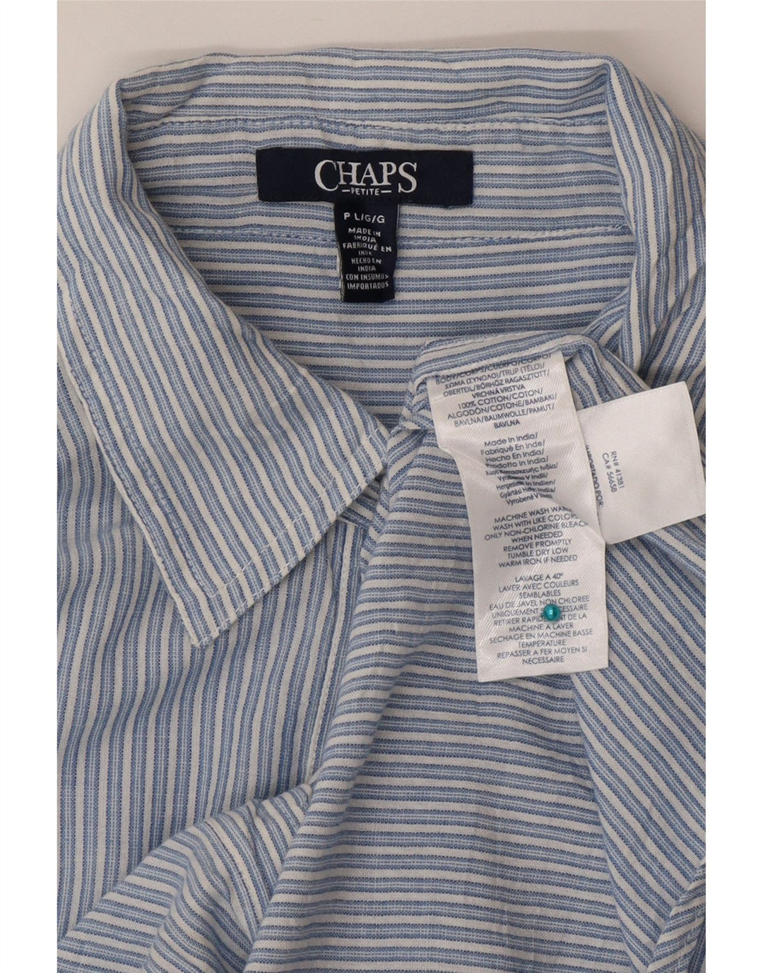 Chaps Camisa pequeña para mujer UK 46 Algodón a rayas azules grandes