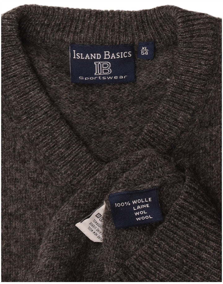 Vintage hombre V-cuello jumper suéter IT 54 XL lana gris