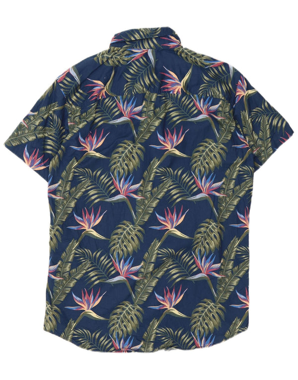 Jack & Jones Camisa de manga corta para hombre, talla grande, azul, floral, algodón, hawaiana