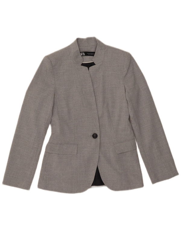 Zara Mujer Chaqueta Blazer De 1 Botón EU 34 2XS Poliéster Gris