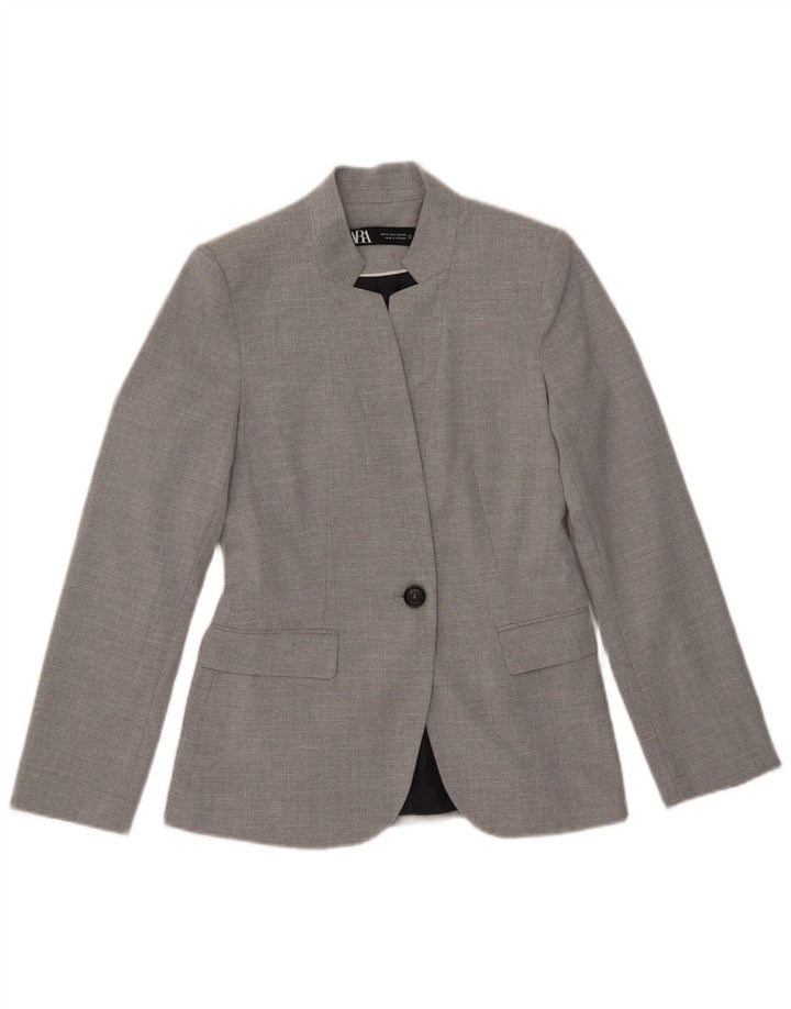 Zara Mujer Chaqueta Blazer De 1 Botón EU 34 2XS Poliéster Gris