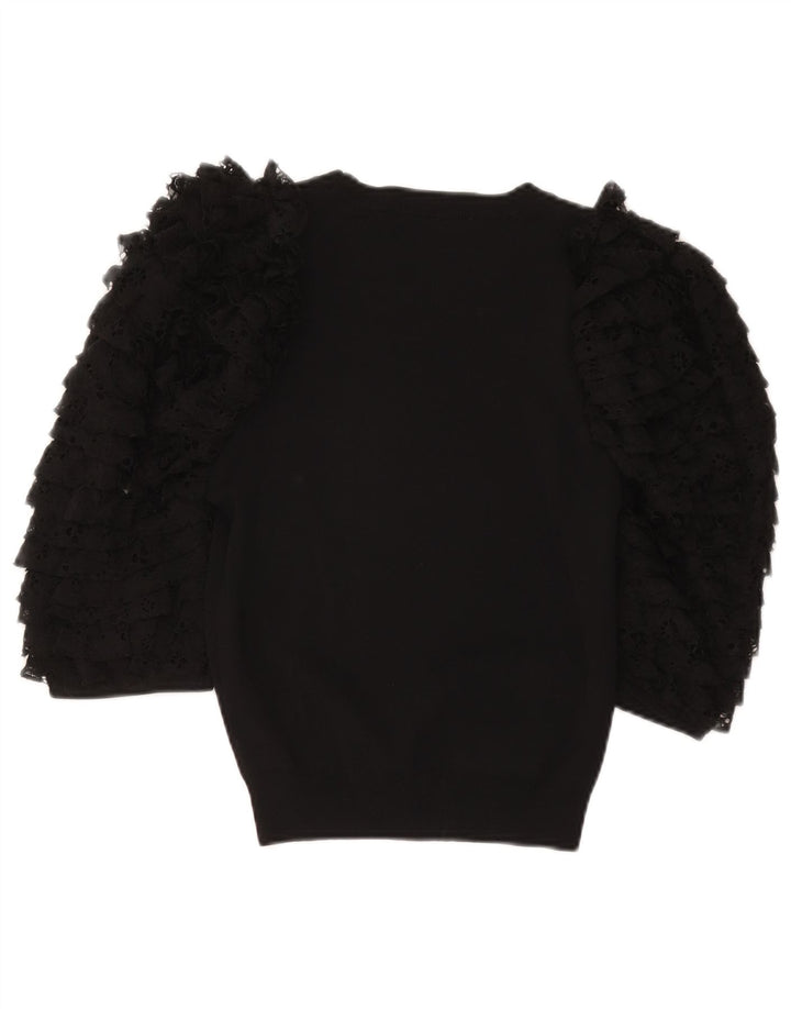 Zara Mujer Crop Blusa De Manga 1/2 Top UK 42 Viscosa Negra Mediana