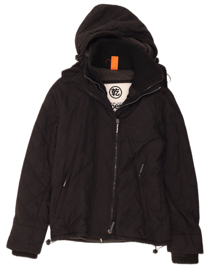 Superdry Chaqueta cortavientos con capucha para hombre, talla 38, poliéster negro mediano
