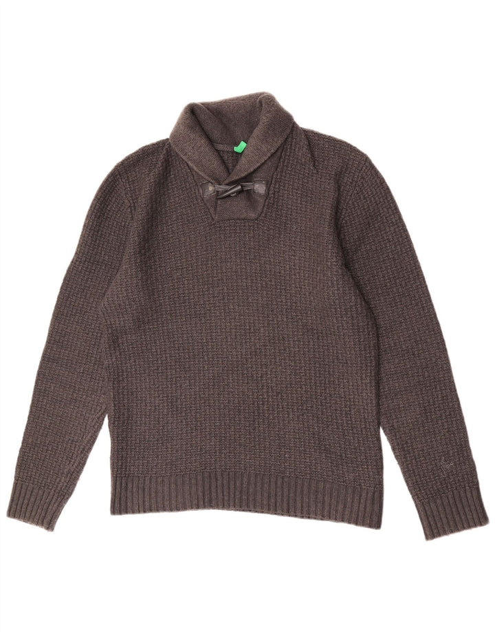 Benetton Jersey Con Cuello Chal De Lana Gris Grande Hombre