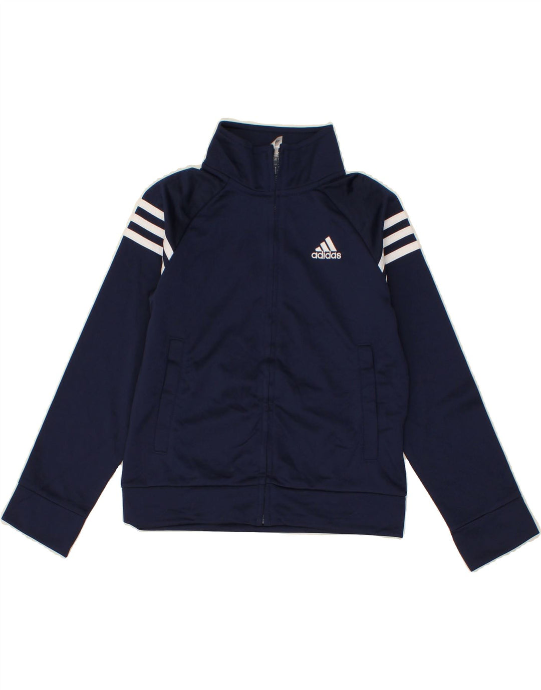 ADIDAS Boys Tracksuit Top Jacket 7-8 Years Small Navy Blue Striped Vintage Adidas and Second-Hand Adidas from Messina Hembry 